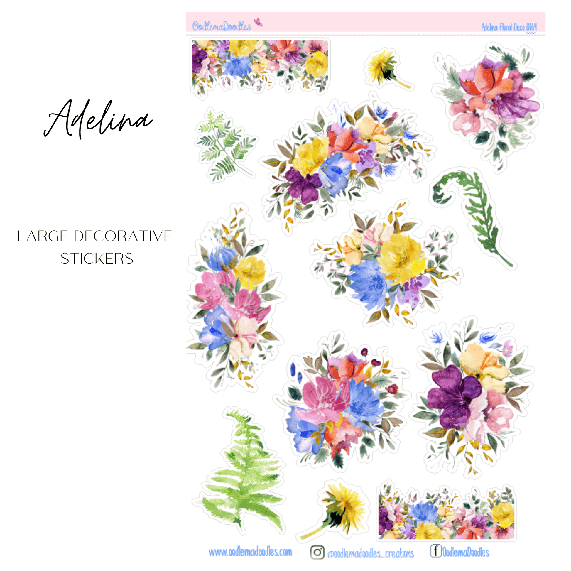 Adelina Flower Large Decorative Planner Stickers - oodlemadoodles