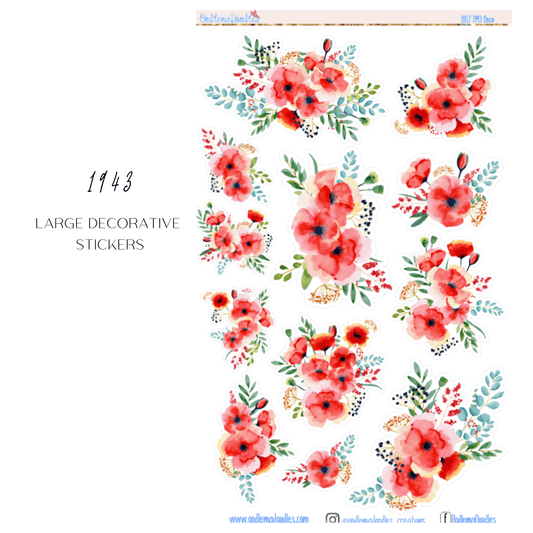 1943 Flower Large Decorative Planner Stickers - oodlemadoodles