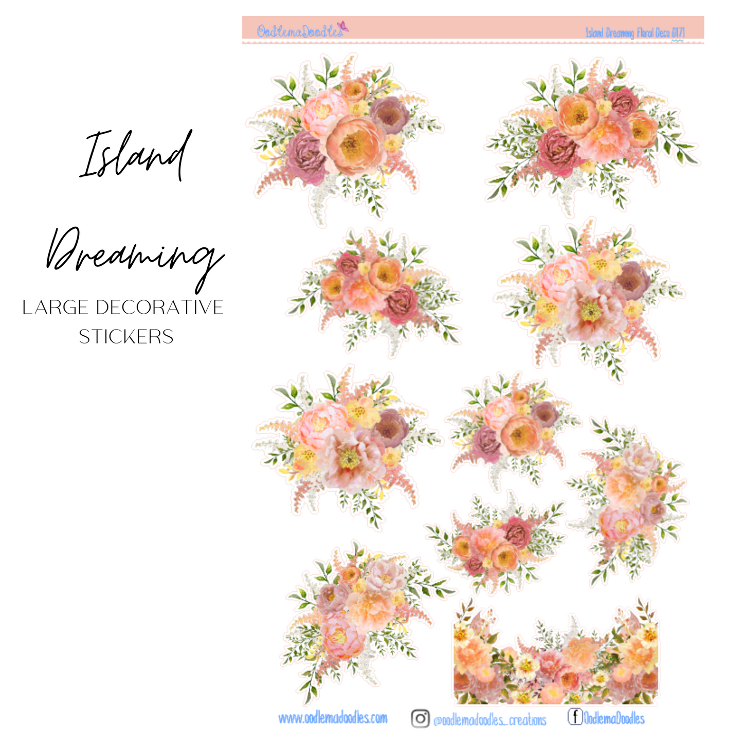 Island Dreaming Flower Large Decorative Planner Stickers