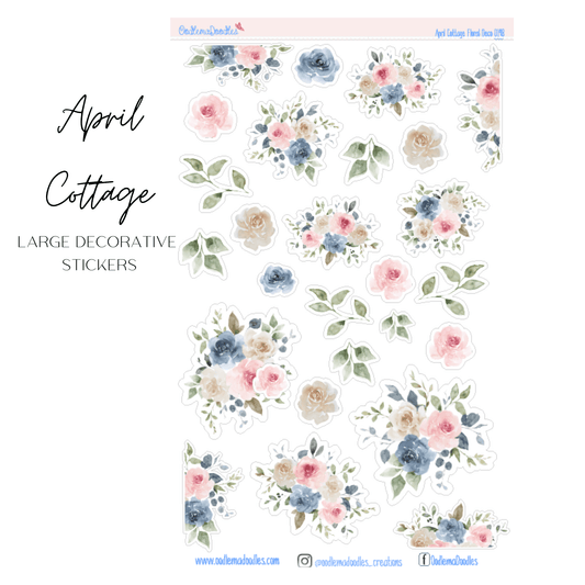 April Cottage Flower Large Decorative Planner Stickers - oodlemadoodles