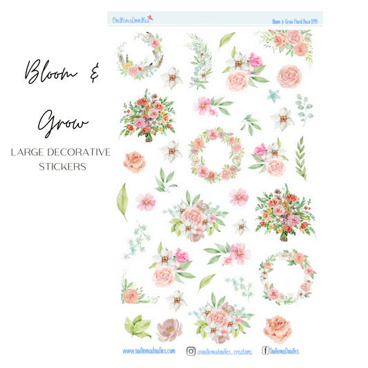 Bloom & Grow Flower Large Decorative Planner Stickers - oodlemadoodles