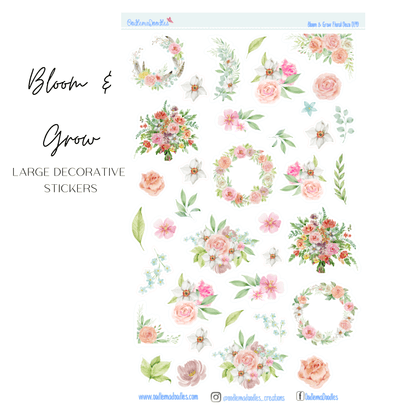 Bloom & Grow Flower Large Decorative Planner Stickers - oodlemadoodles