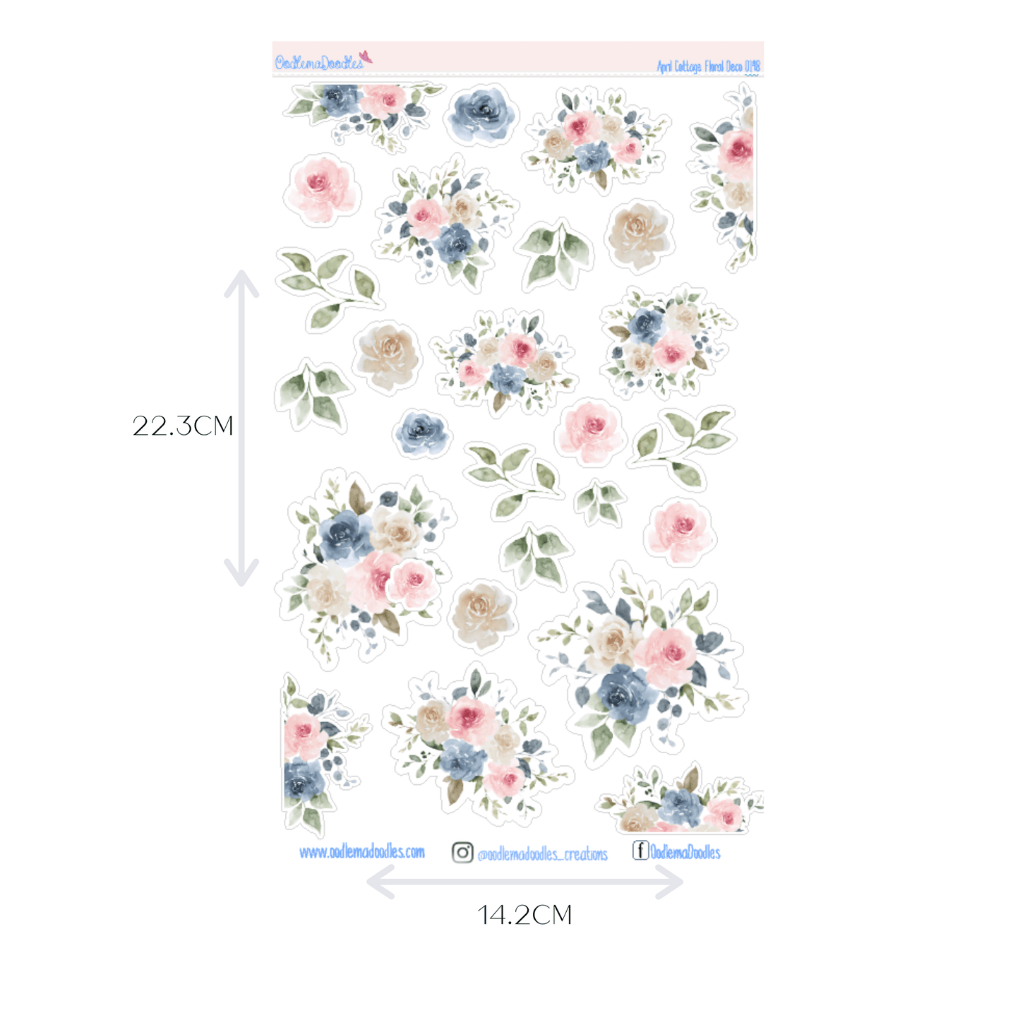 April Cottage Flower Large Decorative Planner Stickers - oodlemadoodles