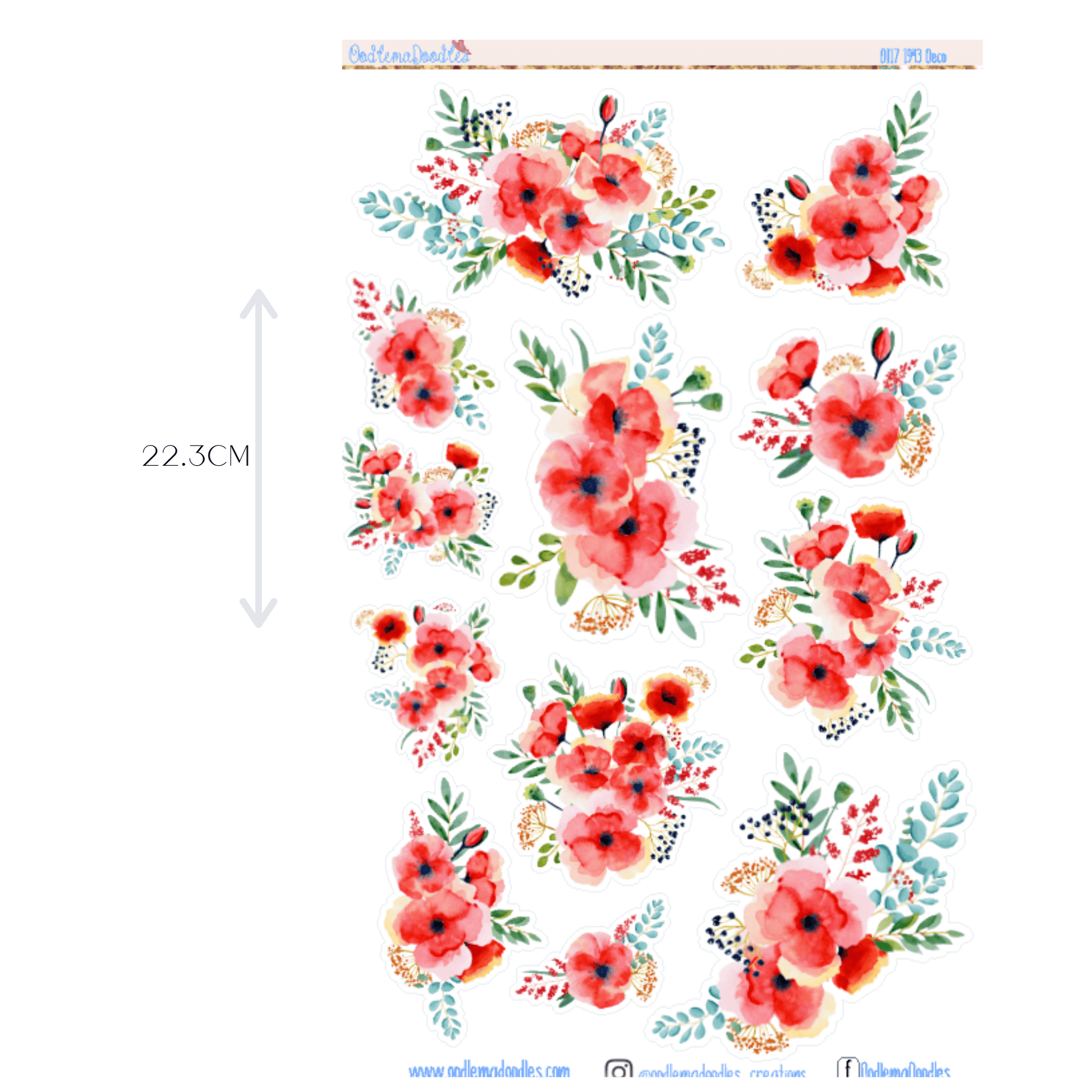 1943 Flower Large Decorative Planner Stickers - oodlemadoodles