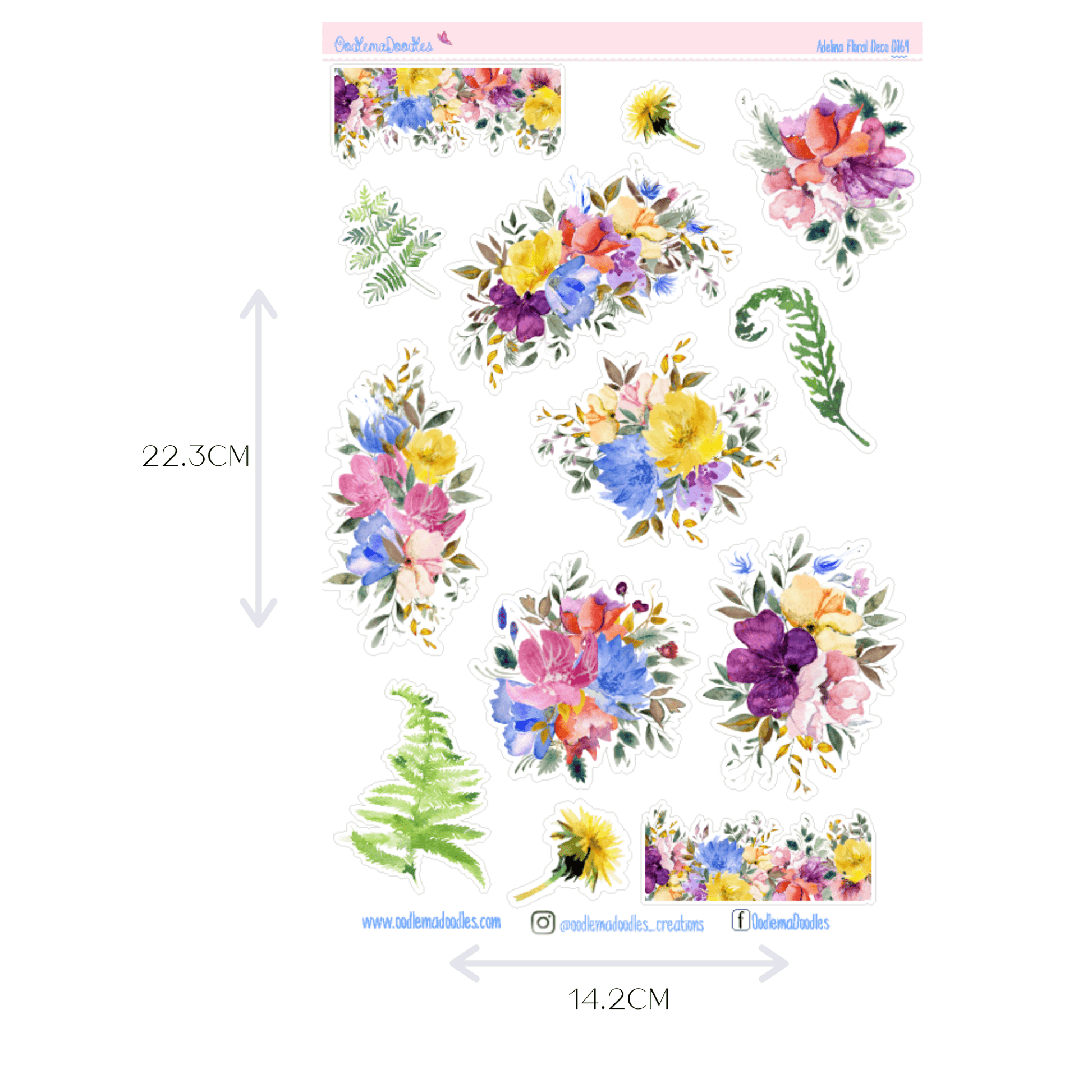 Adelina Flower Large Decorative Planner Stickers - oodlemadoodles