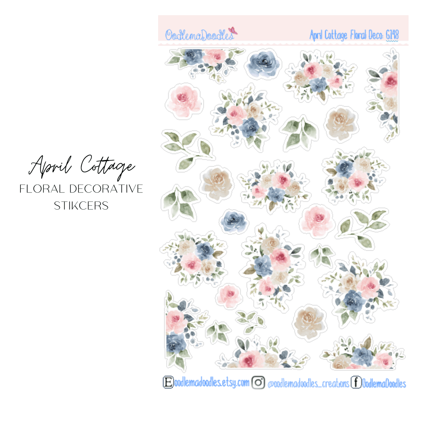 April Cottage Floral Decorative Stickers - oodlemadoodles
