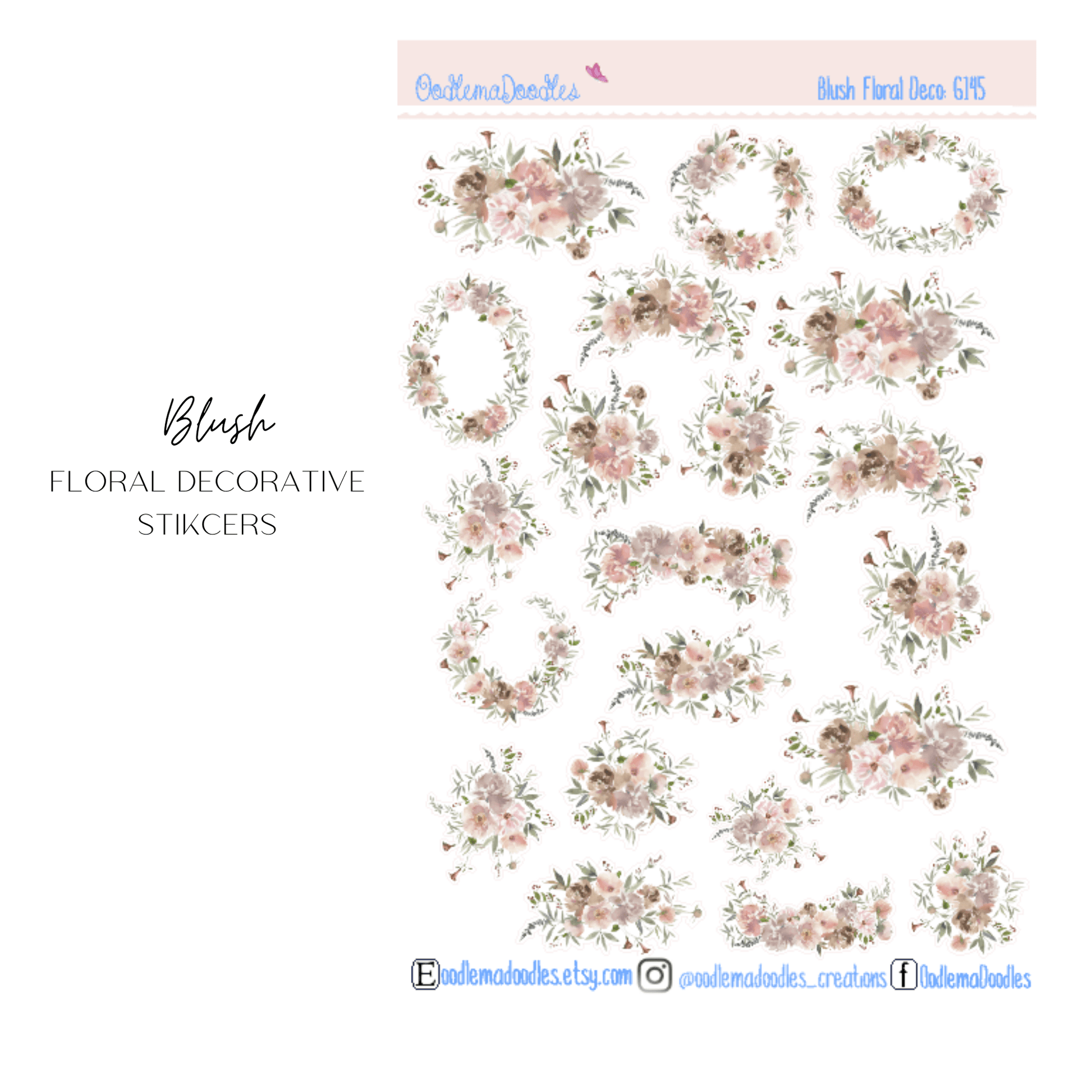 Blush Floral Decorative Stickers - oodlemadoodles