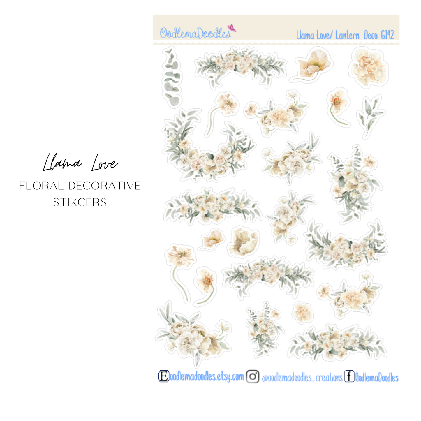 Llama Love Floral Decorative Stickers
