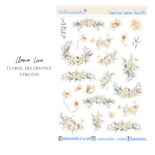 Llama Love Floral Decorative Stickers