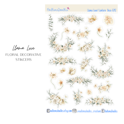 Llama Love Floral Decorative Stickers