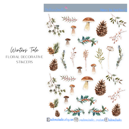 Winters Tale Flower Large Decorative Planner Stickers