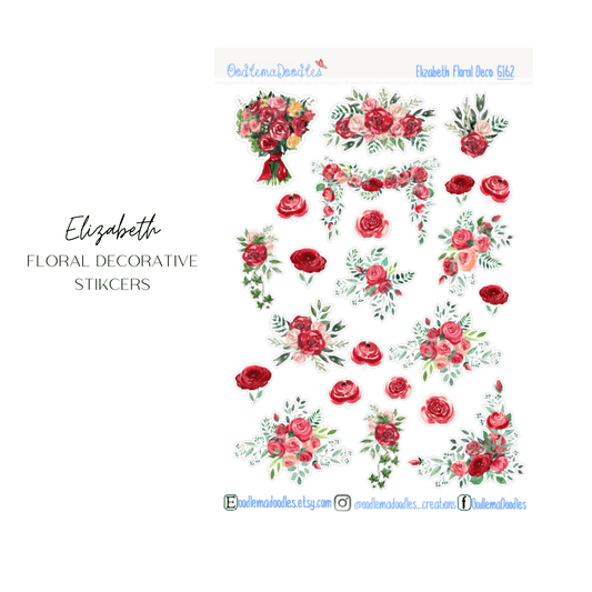 Elizabeth Floral Decorative Glossy Stickers - oodlemadoodles