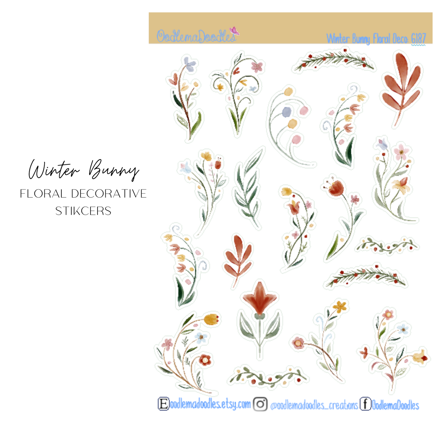 Winter Bunny Floral Decorative Stickers