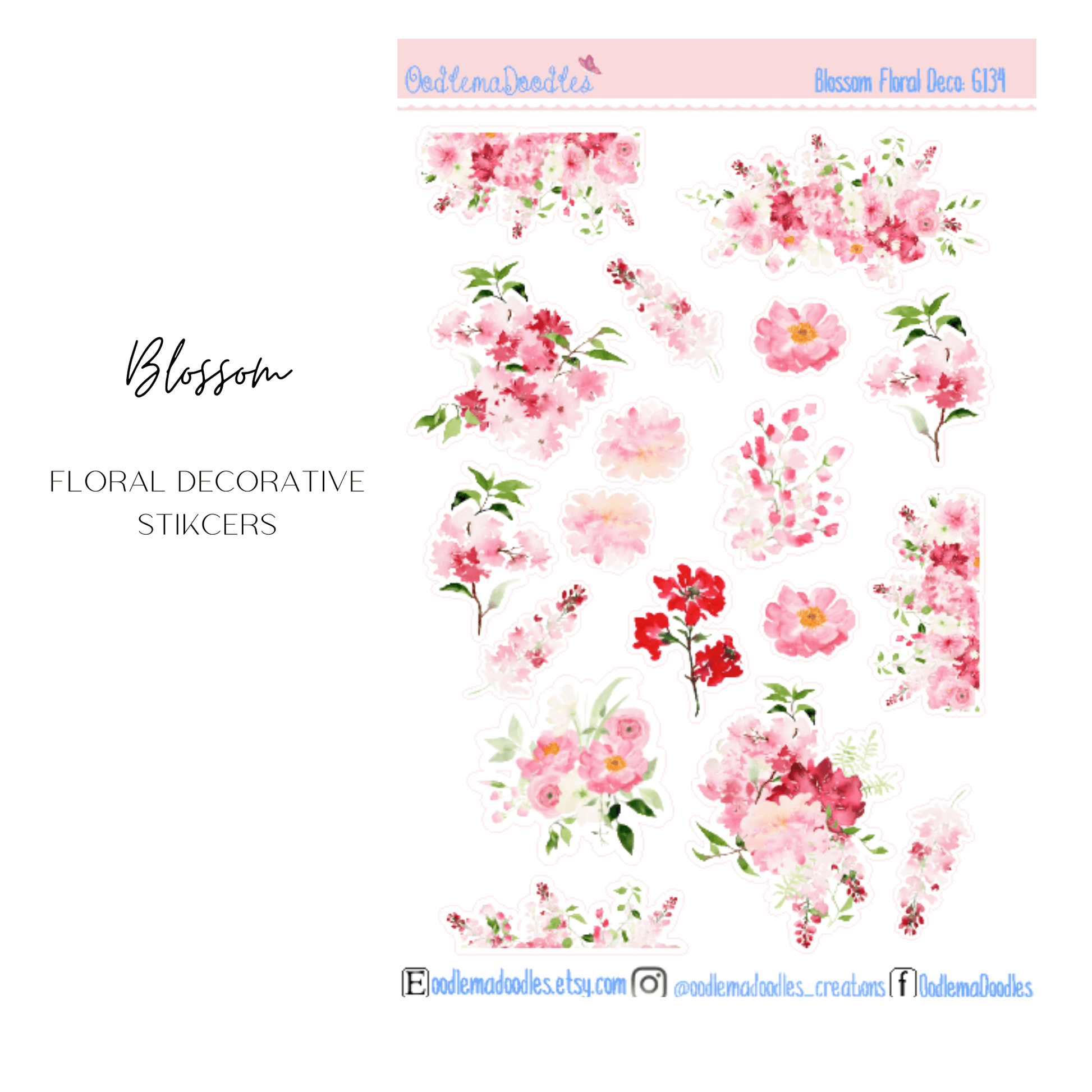 Blossoms Floral Decorative Stickers - oodlemadoodles