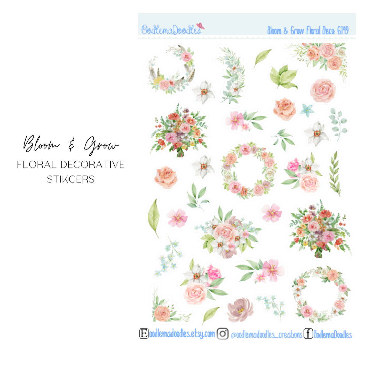 Bloom & Grow Floral Decorative Stickers - oodlemadoodles