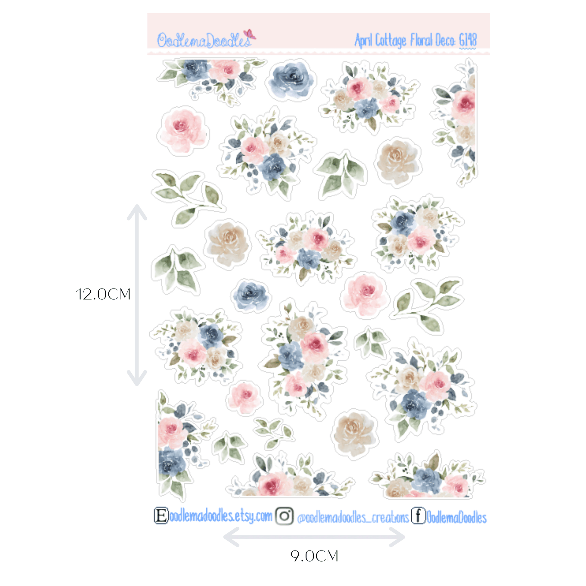 April Cottage Floral Decorative Stickers - oodlemadoodles
