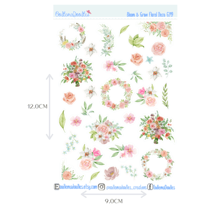 Bloom & Grow Floral Decorative Stickers - oodlemadoodles