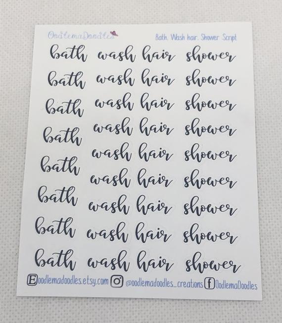 Bath - Wash Hair - Shower Script Stickers - oodlemadoodles