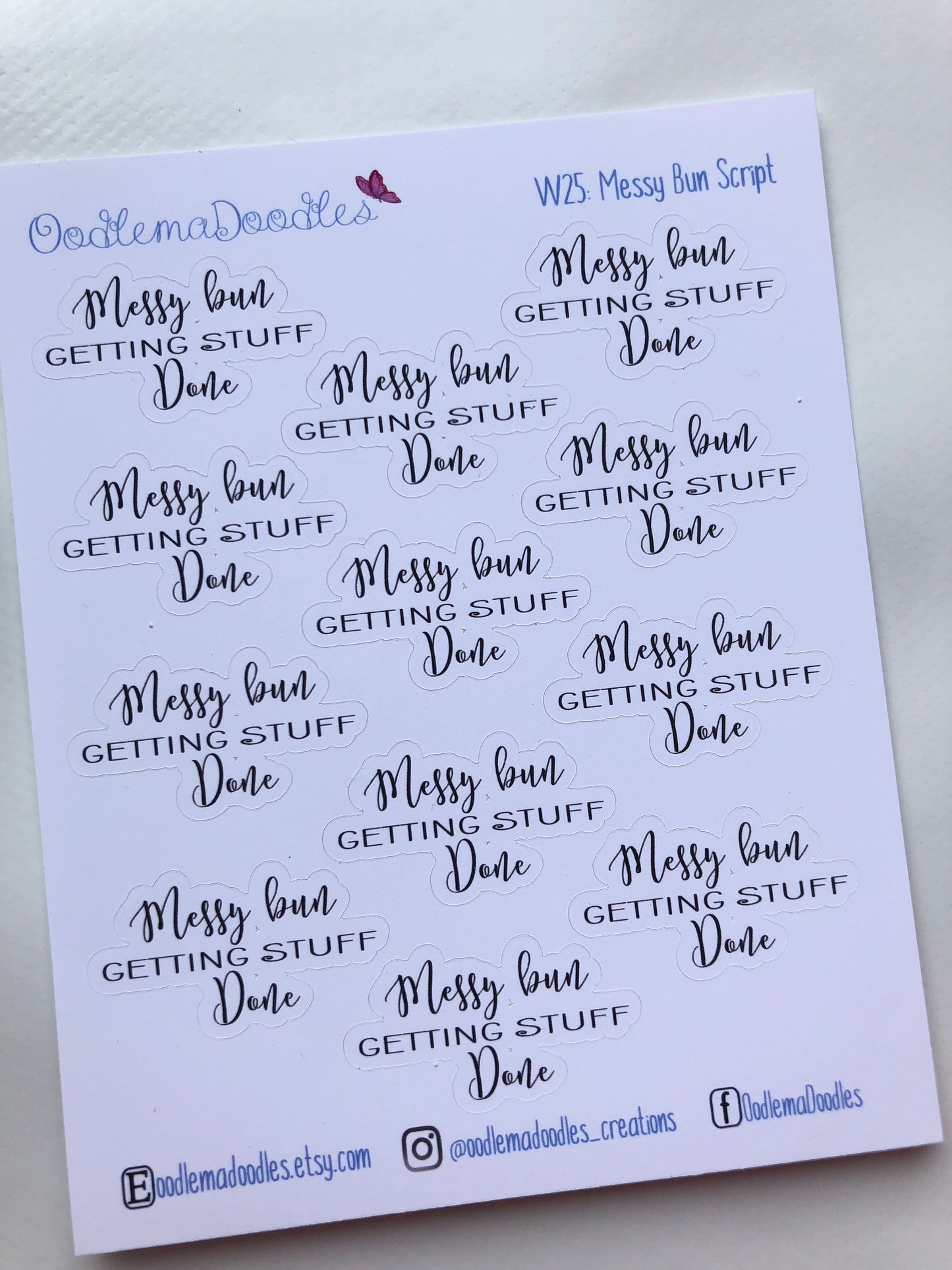 Messy Bun Script Stickers