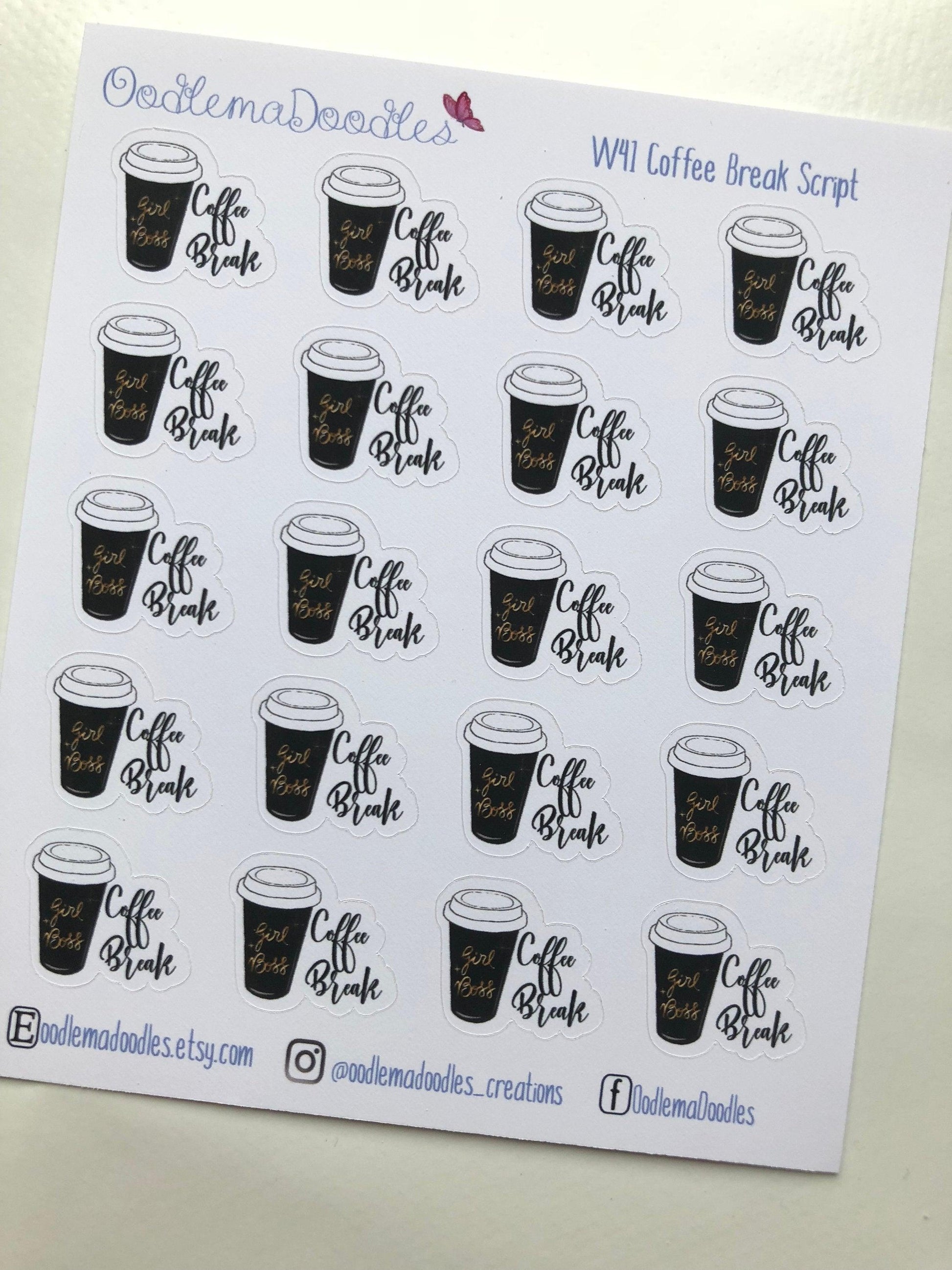 Coffee Break Script Stickers - oodlemadoodles